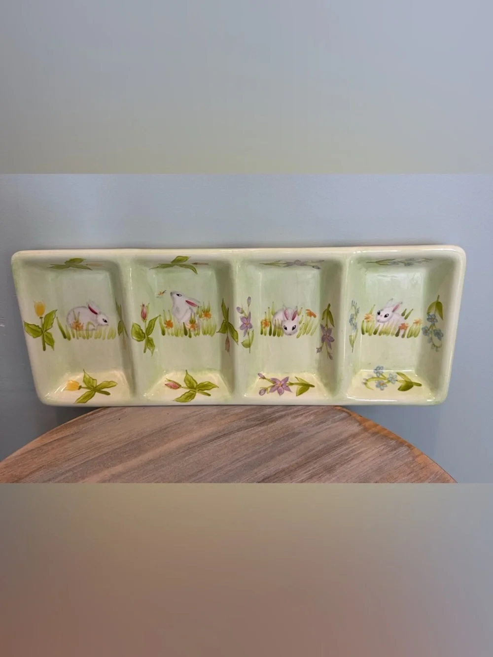 Sweet Olive Designs 4 in 1 divided Bunny Serving Tray hand painted Easter Decor